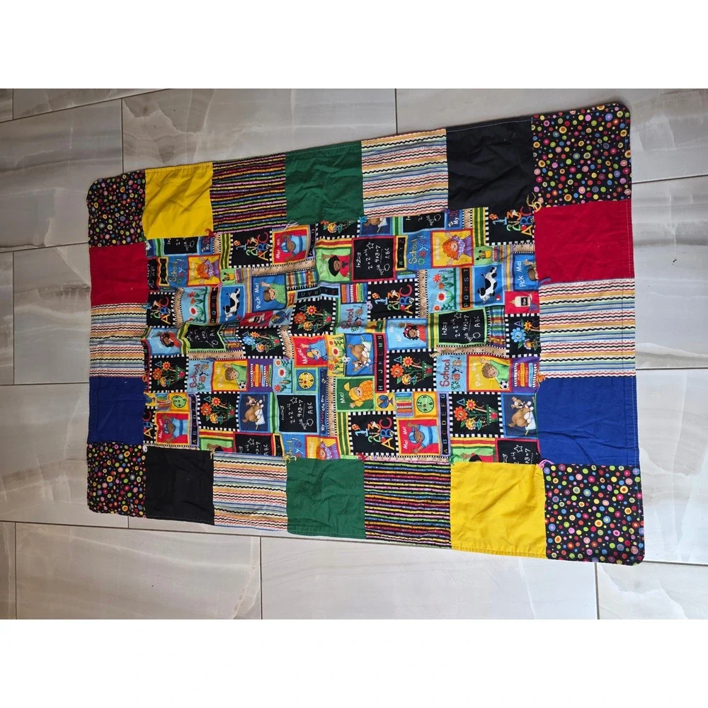 Handmade School Days Patchwork Quilt Alphabet ABC Teacher Gift Nursery 46x33 W1